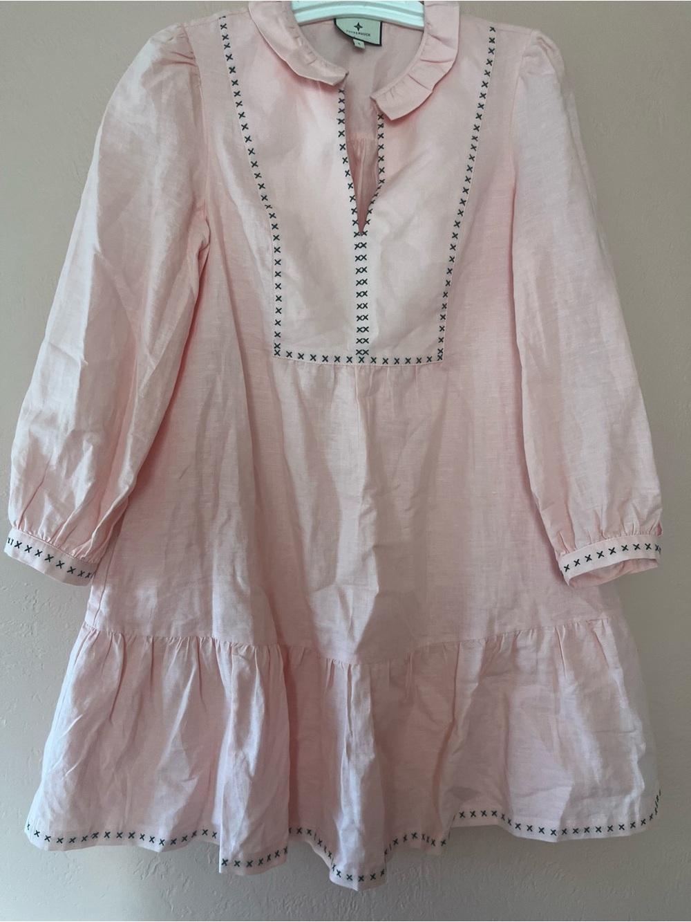 Tuckernuck Bermuda Pink Palmerston Dress sz small Long Sleeve Linen Blend Mini